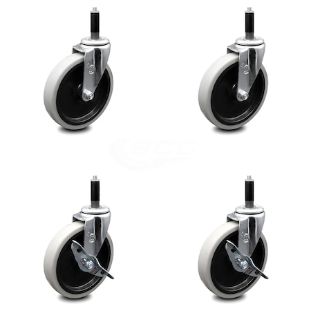 Service Caster 5 Inch Thermoplastic Wheel 7/8 Inch Expanding Stem Caster Set with 2 Brakes SCC-EX05S510-TPRS-78-2-SLB-2